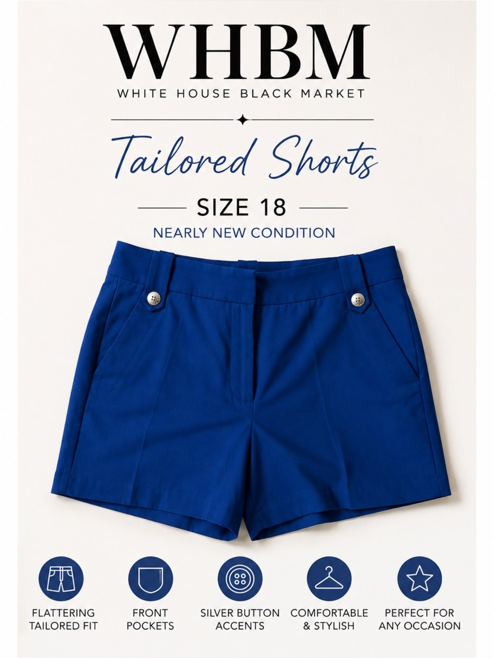 WHBM White House Black Market Blue Tailored Shorts | Size 18 | Nearly New